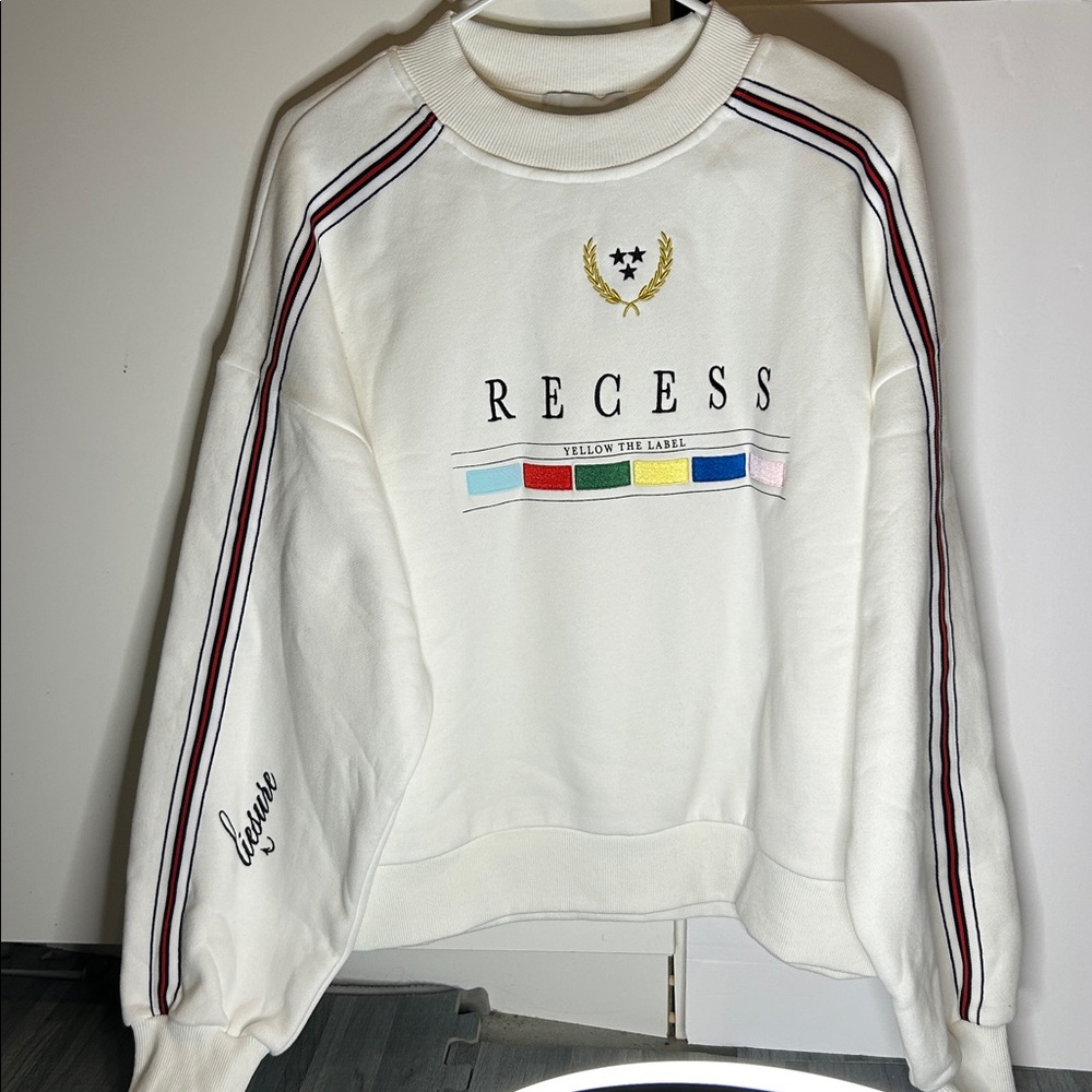 White Sweatshirt with Multicolor Accents